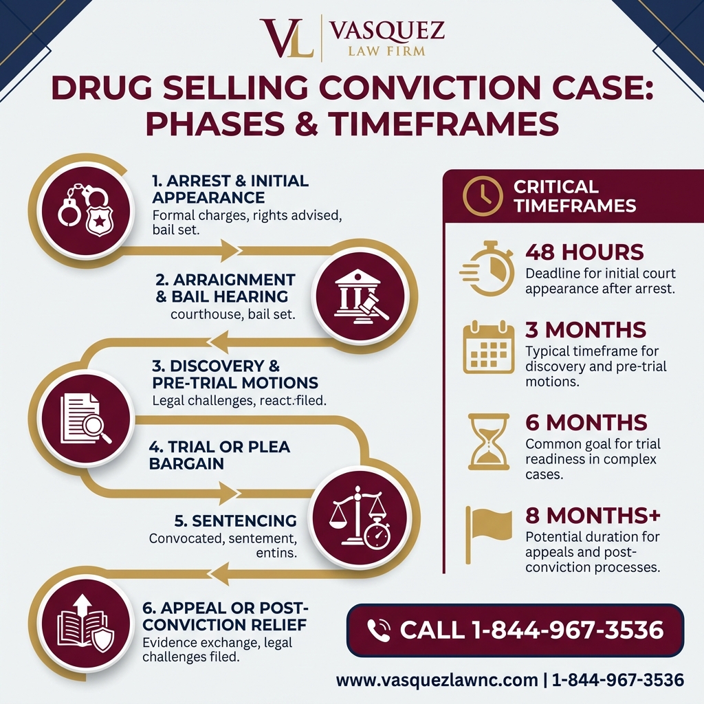 Línea de Tiempo del Proceso para Condenas por Venta de Drogas en 2026: Consecuencias y Pasos Clave