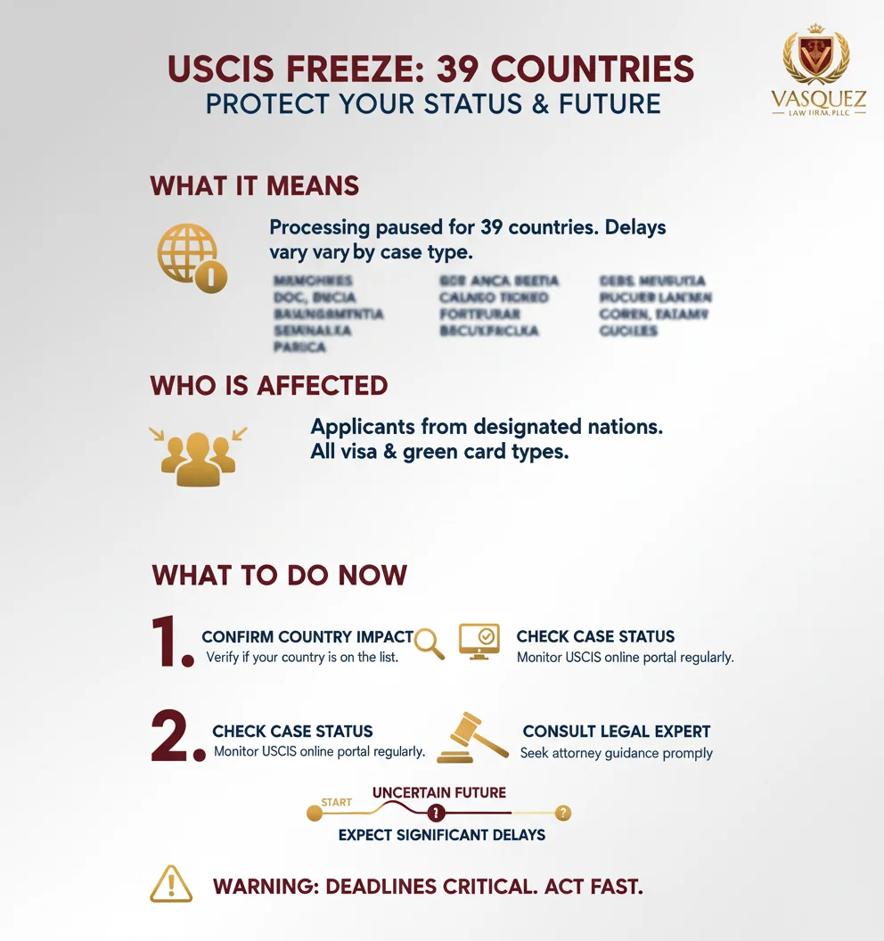 Infographic: immigration lawyer seattle: ALERT—USCIS Freeze for 39 Countries