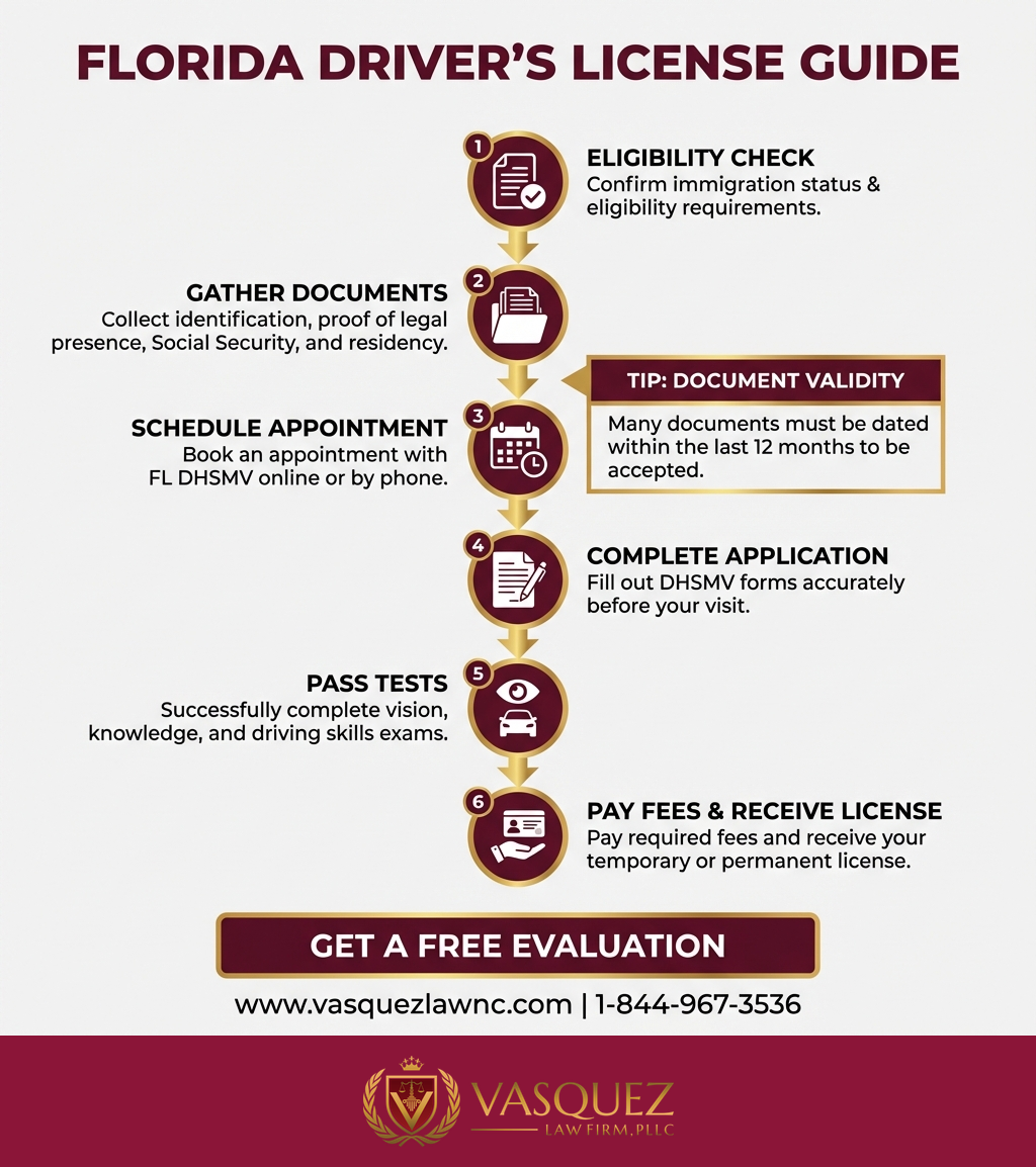 Línea de Tiempo del Proceso para Todo lo que Debes Saber sobre las Licencias de Conducir en Florida para 2026