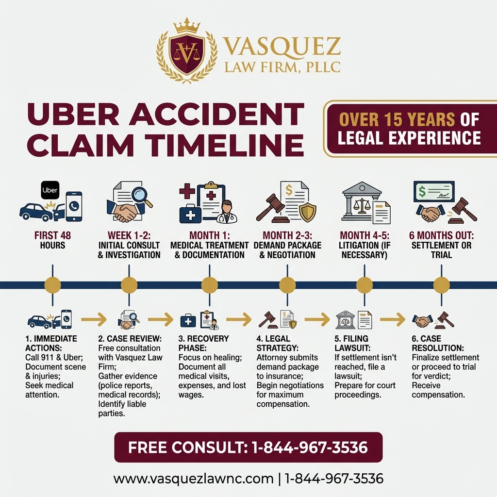 Línea de Tiempo del Proceso para Pasos a Seguir Tras un Accidente de Uber en Raleigh en 2026