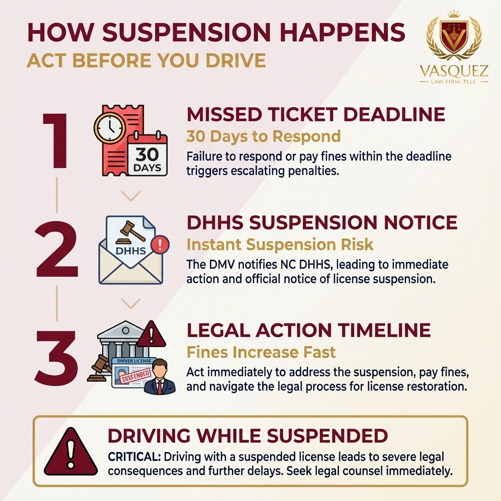 Infographic: traffic ticket lawyer NC: ALERT—DHHS Suspension Shows How Fast