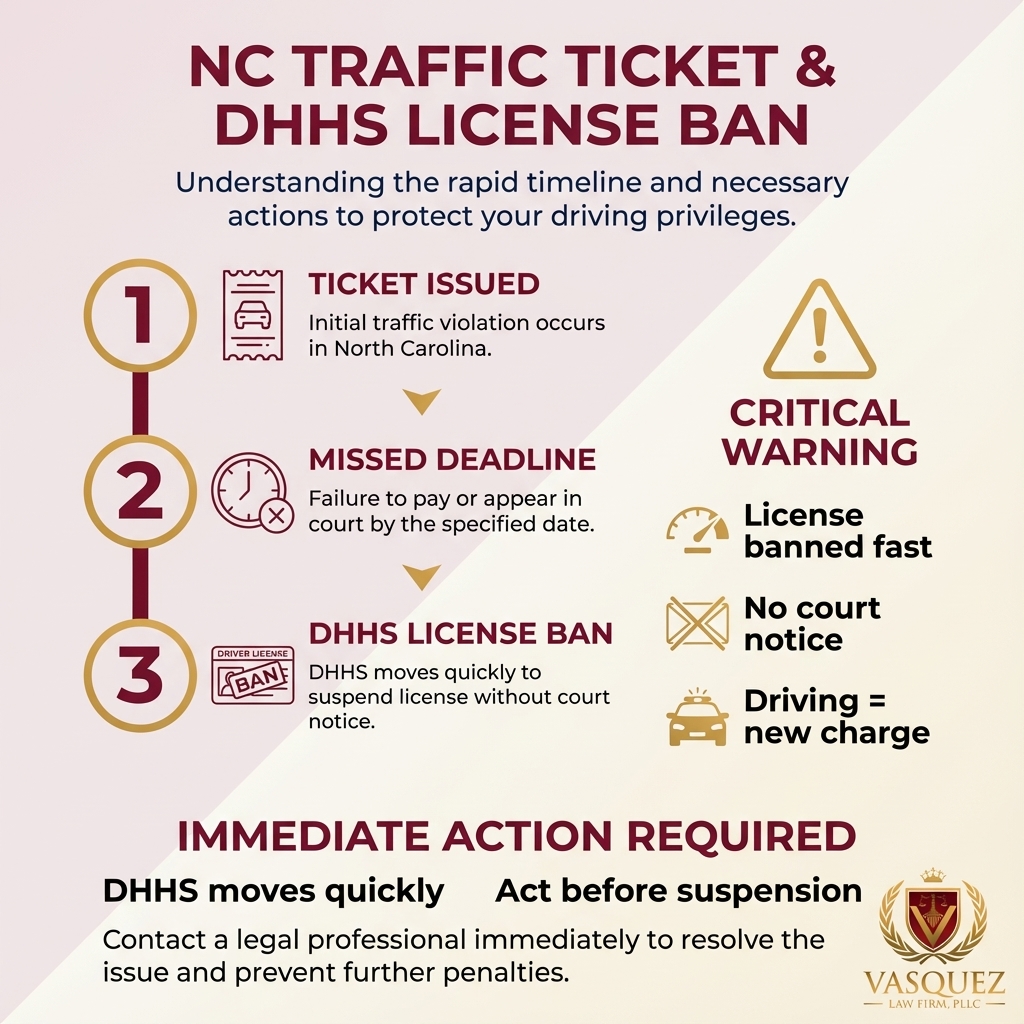 Infographic: traffic ticket lawyer NC: WARNING—DHHS License Ban Shows How Fast