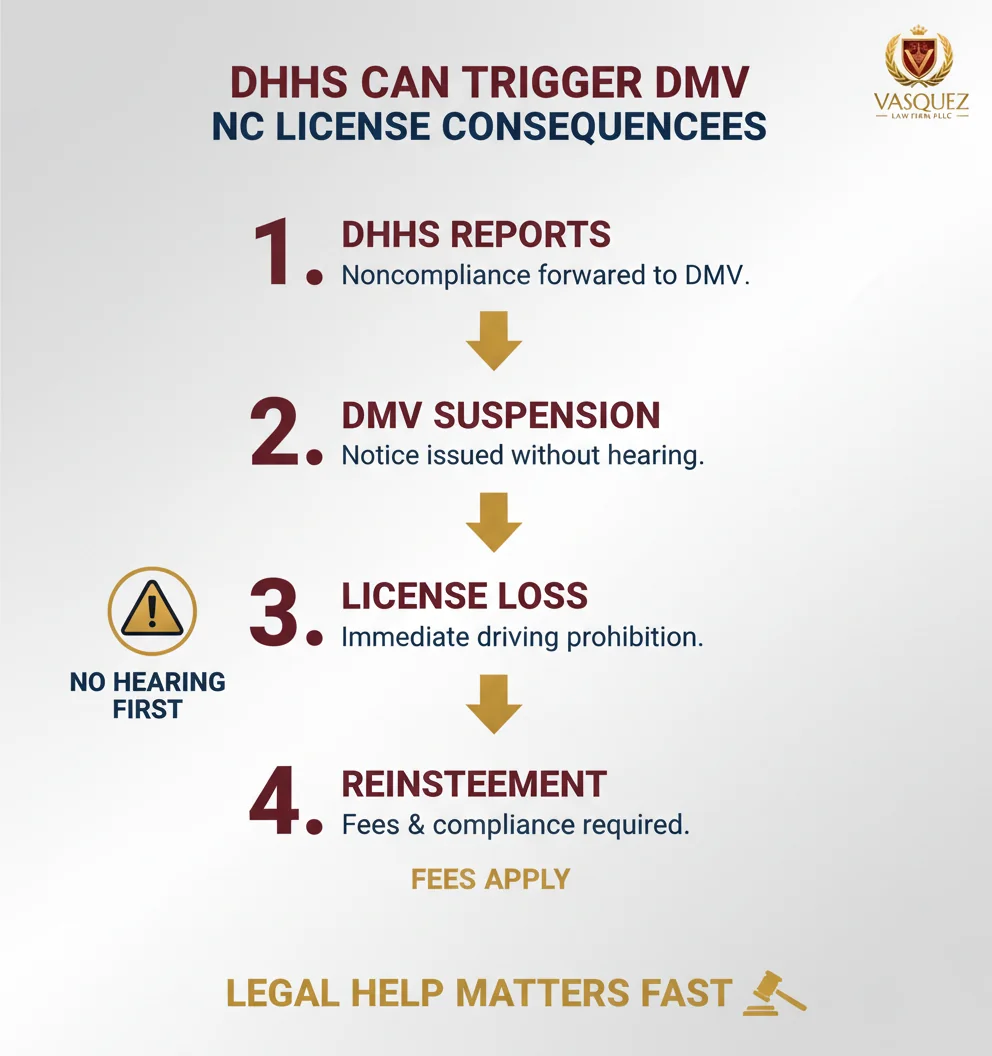 Infographic: traffic ticket lawyer NC: WARNING—DHHS Suspension Shows DMV Power