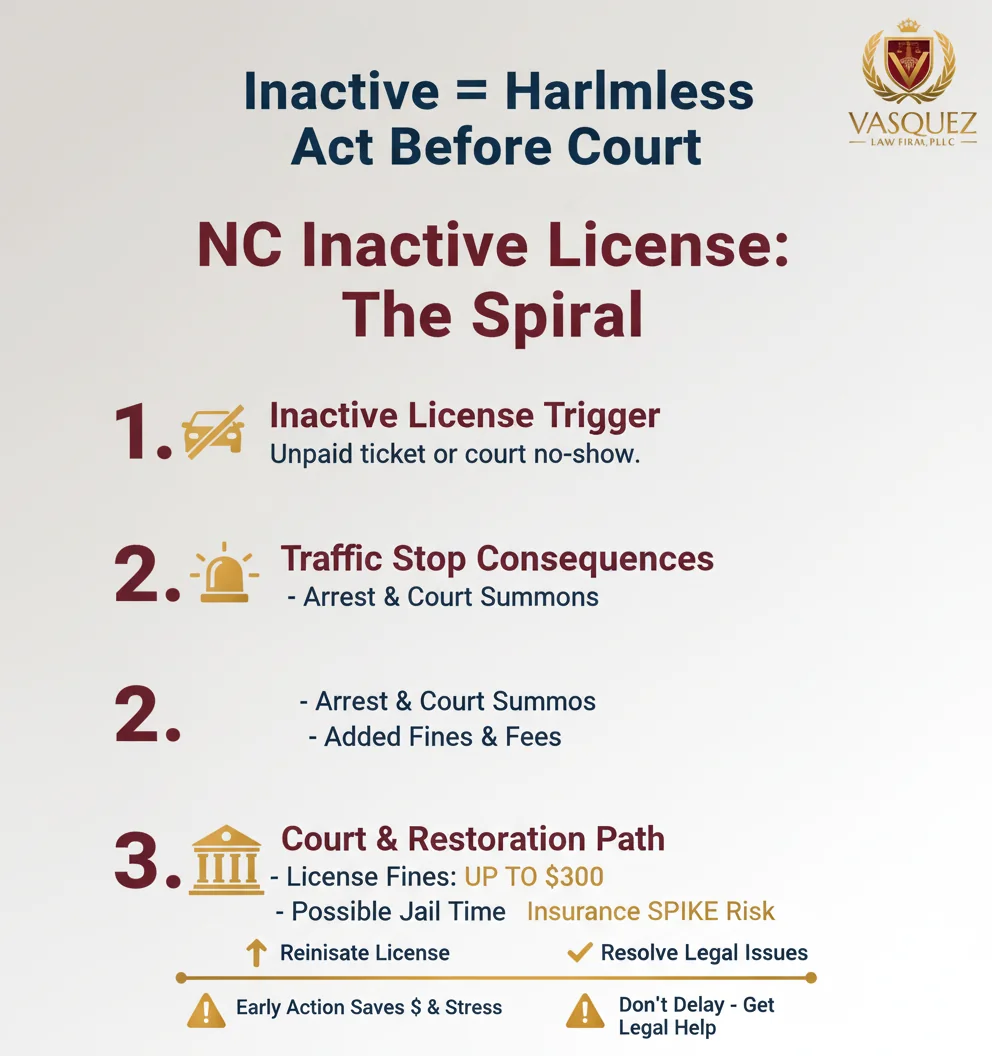 Infographic: traffic ticket lawyer NC: WARNING—Inactive Licenses Can Wreck You