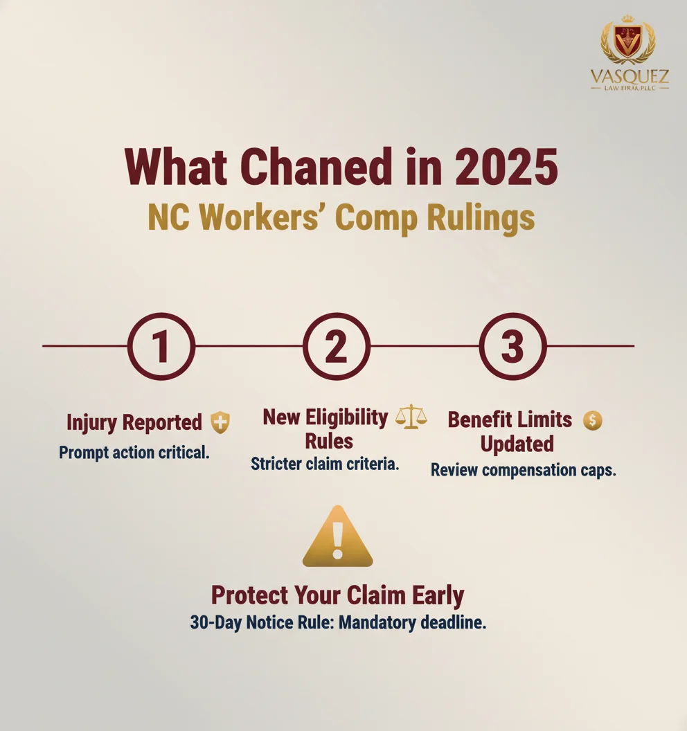 Infographic: workers compensation lawyer NC: WARNING—2025 rulings change claims