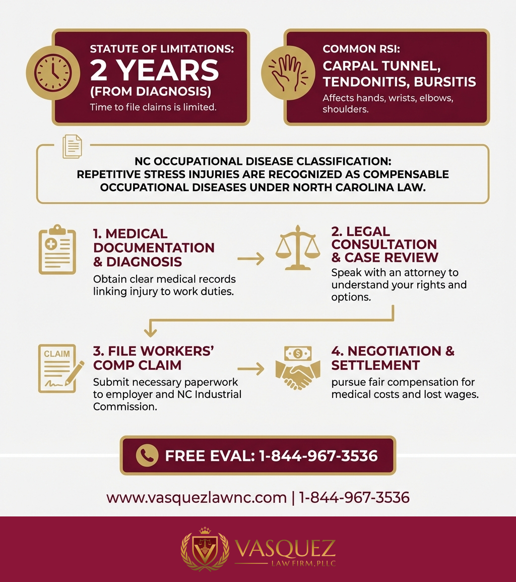 Línea de Tiempo del Proceso para Lesiones por Esfuerzo Repetitivo en Charlotte: Guía Completa para Reclamos de Compensación Laboral